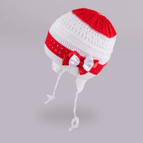 Ажурная шапка для девочки TuTu 3-002513 white-red
