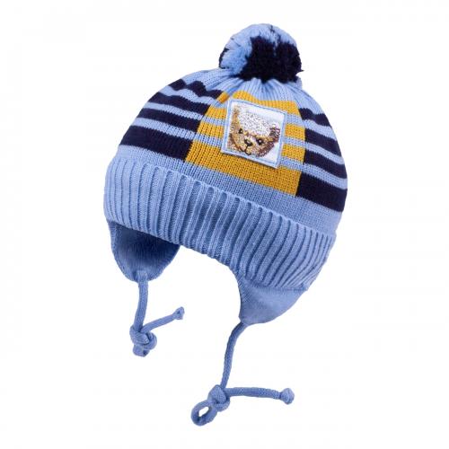 Зимняя шапочка для мальчика с помпоном TuTu 3-004730 blue