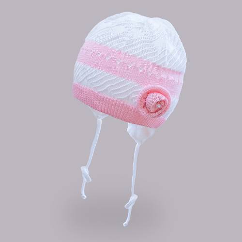 Шапочка ажурная для девочки TuTu 3-003043 white-pink