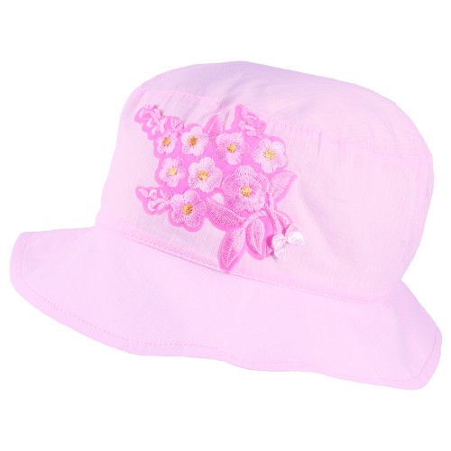 Панама розовая с вышивкой "цветы" для девочки TuTu 3-004513