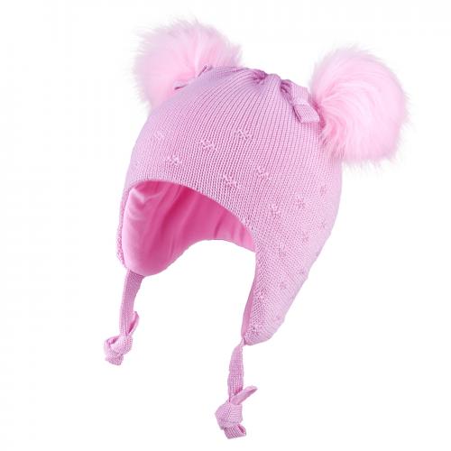 Зимняя шапка для девочки с двумя помпонами TuTu 3-005140 light pink
