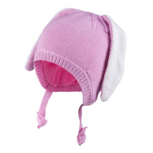 Шапка зимняя для девочки с ушками на завязках TuTu 3-005123 light pink