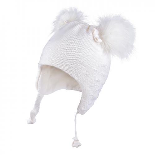 Зимняя шапка для девочки с двумя помпонами TuTu 3-005140 white